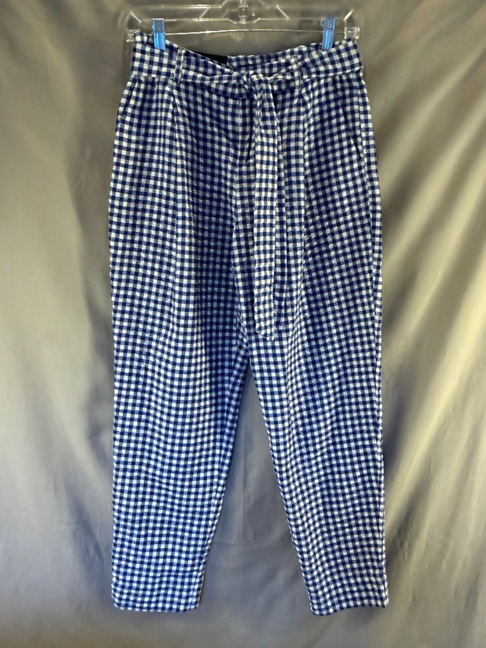 Banana Republic Pants with Fabric Belt, Blue & White Checkered - Size 2 (NWT)